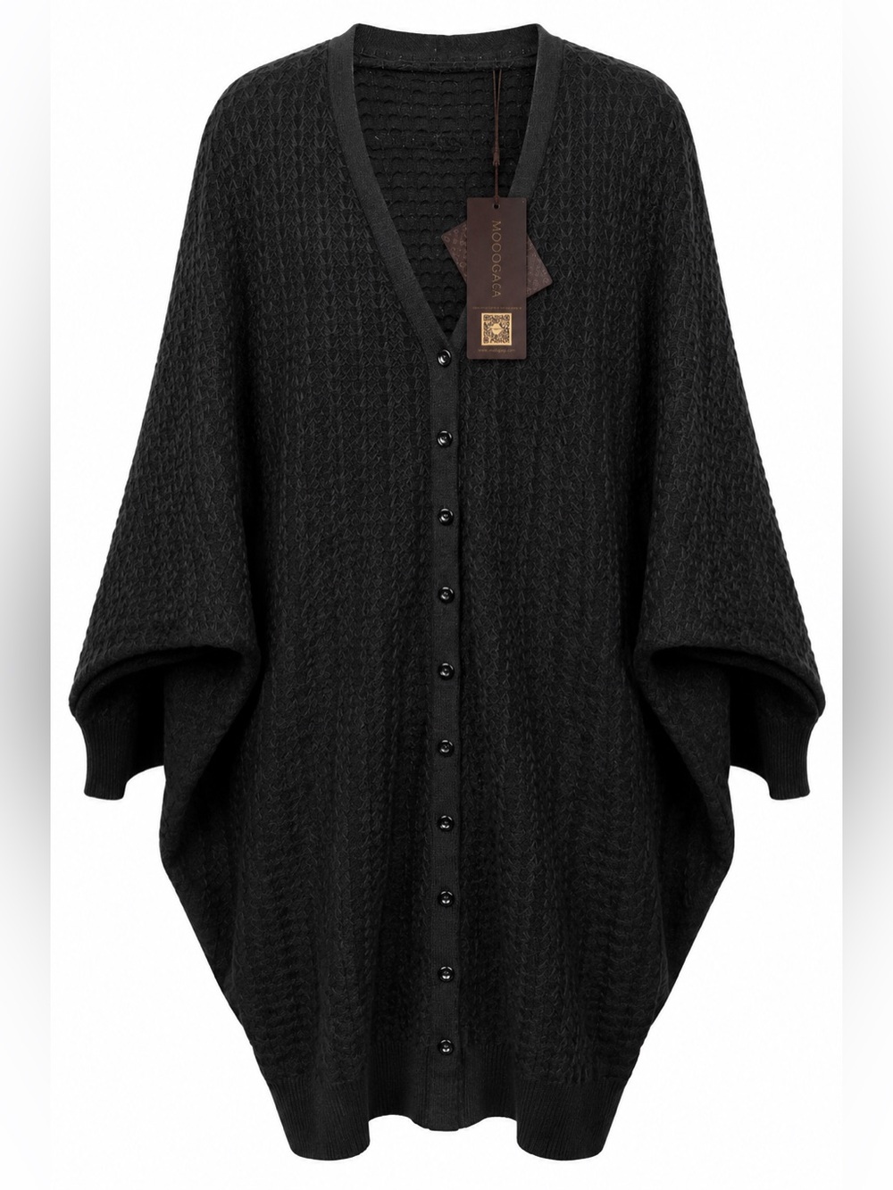 NWT MODOGAGA Black Oversized Button Front Cocoon Cardigan Sweater One Size